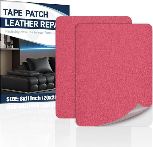 Zenyao Leather Repair Patch Tape - Self Adhesive Leather Repair Kit for Car Seat Furniture, Heavy Duty Vinyl Repair Patch for Couch Sofa, Waterproof Fix for Tears, 8x11 Inch Sheet, 2 Pieces, Hot Pink