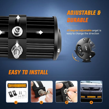 Nilight Led Light Bar 12 Inch Amber 300W Spot Flood Combo Waterproof Triple Rows Off Road Fog Light with 5Pin Rocker Switch Wiring Harness Kit-1 Lead