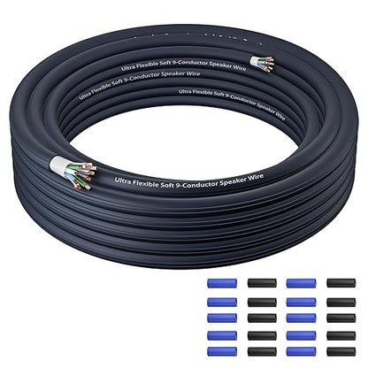 9 Conductor Speaker Wire 20 FT, 18 Gauge CCA Stranded Cable, 18AWG 4-Channel Speaker Wire and Remote Wire for Car Audio Systems, Ultra-Flex and Easy Peel Jacket, Blue