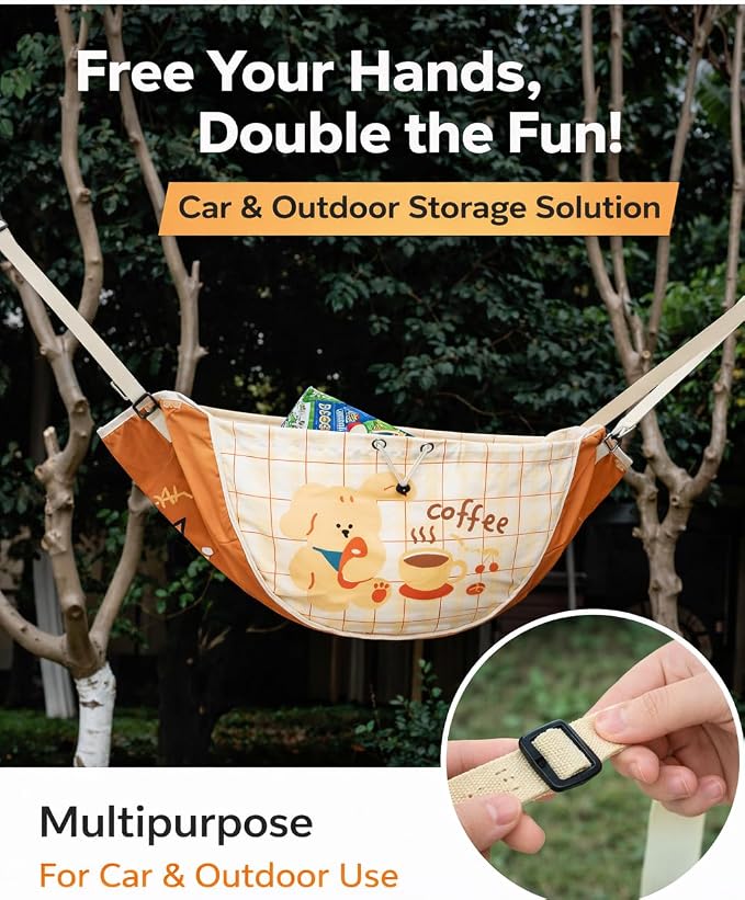Car Backseat Organizer Bag, 70L Large Hanging Storage for Snacks & Toys, Drawstring Closure, Adjustable Shoulder Strap, Soft Fabric Tote, Coffee Brown (Coffee brown)