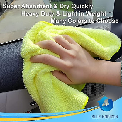 Blue Horizon Microfiber Cleaning Towels, Pack of 24, Ultra Soft Plush Washcloth, All Purpose Premium Microfiber Detailing Cleaning Cloths Reusable Shop Towels (16" x 16", Green)