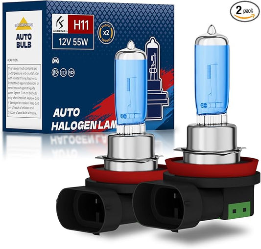 H11 Halogen Headlight Bulbs, Standard High Beam or Low Beam or Fog Light Bulb, DC 12V 55W 5000K,4000 Lumens,White Headlight Bulbs,Head Light Bulbs for Car,High Brightness Headlight Bulb, Pack of 2