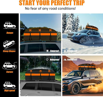 Car Rooftop Cargo Carrier Bag, 30 Cubic Feet Waterproof Soft-Shell Car Roof Bag for All Vehicle with/Without Rack, Include Anti-Slip Mat, Reinforced Straps, Door Hooks Luggage Lock (Orange)