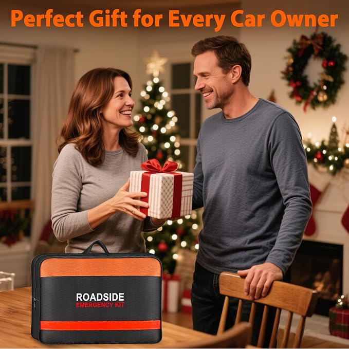 Car Emergency Kit with Air Compressor,Roadside Emergency Car Kit for Vehicles Auto Truck with Jumper Cables,Winter Car Safety Kit with Folding Shovel Car Repair Tool Set First Aid Kit Blanket Tow Rope