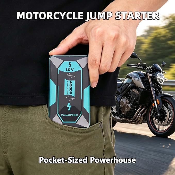 Jump Starter Portable,4000A Peak Motorcycle Jump Starter, Jump Box for Car Jumper Starter Portable, 12V Auto Booster Pack(Up to 7L Gas and 5L Diesel Engine) with Smart Safety Jumper Cable