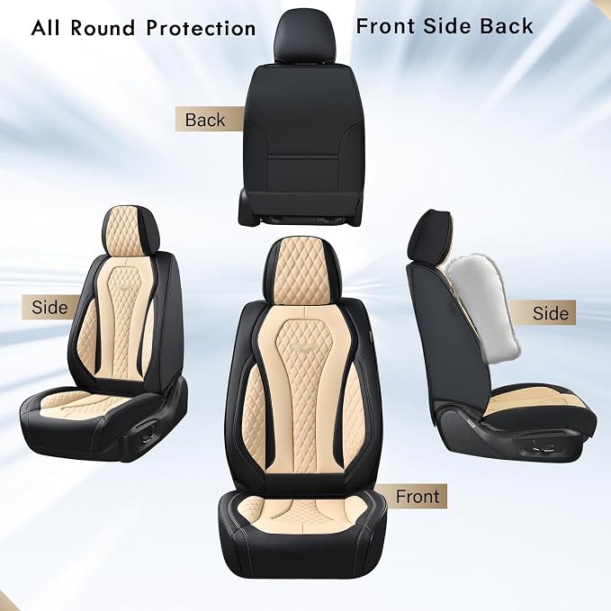 Coverado Automotive Seat Covers Front Seats, Seat Covers 2 Pack, Beige Car Seat Cover, Waterproof Auto Seat Covers, Car Seat Cushion, Front Car Seat Covers Leather Car Seat Protector Fit for Most Cars