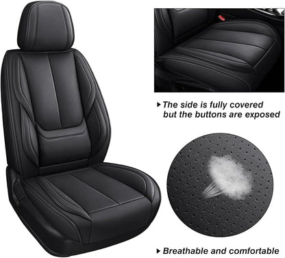 MINGBRON Black Car Seat Cover with Lumbar Support, Car Seat Protector Waterproof, Nappa Leather Car Seat Cushion, Car Seat Covers Front Seats and Back Fit for Most Cars