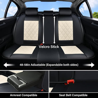 Coverado Car Seat Covers Full Set, Faux Leather Seat Covers for Car, Waterproof Car Seat Protectors 5 Seats, Automotive Seat Covers Universal Fit for Most Cars SUV Trucks- Black&White