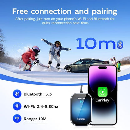 Wireless CarPlay Adapter for Apple iPhone (2025 Upgraded) - Multi-User Seamless Connection for Convert Wired to Wireless Car Play Adapter - No Latency from iOS 10+ to Screen w/USB C (Blue)