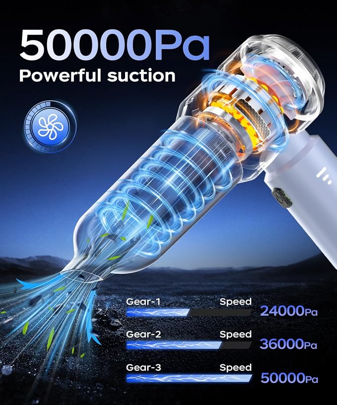 VNOST Car Vacuum,3 Suction Modes,Portable Mini Cordless Cleaner with 50000pa Suction Power,Type-C Charge,Handheld Vacuum for Home,Car,Birthday Gifts for Men Dad Husband (Blue)