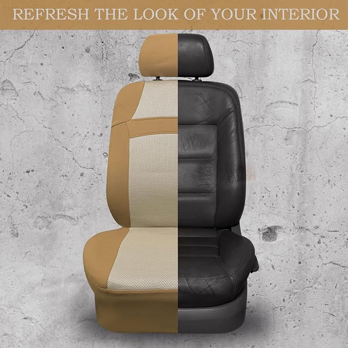 CAR PASS Seat Cover Full Sets, 3D Air Mesh Car Seat Cover with 5mm Composite Sponge Inside,Airbag Compatible Universal Fit for SUV,Vans,sedans, Trucks, Automotive Interior Covers (Pure Beige)