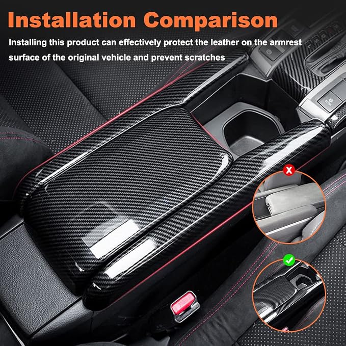 Center Console Armrest Box Panel Protect Decorate Covers Compatible with Honda Civic 10th Generation 2016-2021 Center Console Armrest Box Protective Cover Carbon Fiber Style (3PCS)
