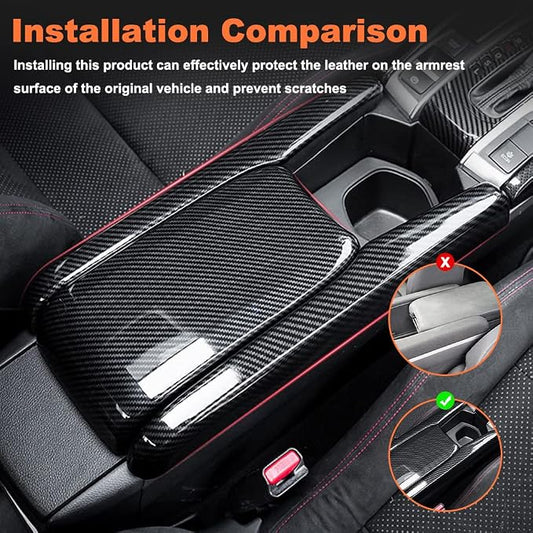 Center Console Armrest Box Panel Protect Decorate Covers Compatible with Honda Civic 10th Generation 2016-2021 Center Console Armrest Box Protective Cover Carbon Fiber Style (3PCS)
