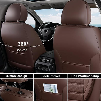 Car Seat Covers Full Set, Brown Seat Covers for Cars, Automotive Seat Covers, Waterproof Nappa Leather Front Seats and Back Car Seat Protector, Universal Fit for Most Cars SUV Trucks