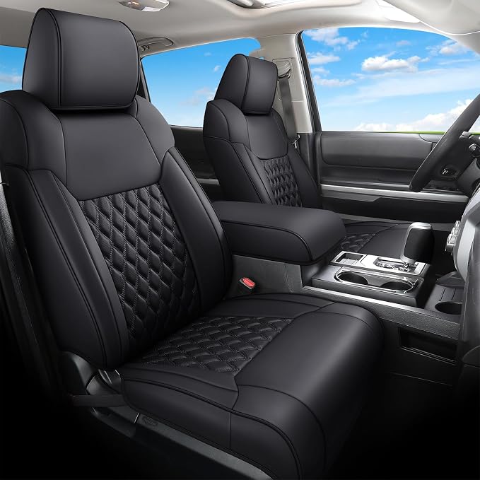 Huidasource Tacoma Front Seat Covers, Full Coverage Automotive Black Truck Seat Cover Custom Fit for 2005-2015 Double & Crew Cab 2nd Gen Toyota Tacoma Base Prerunner SR5 Limited(Front Pair/Black)