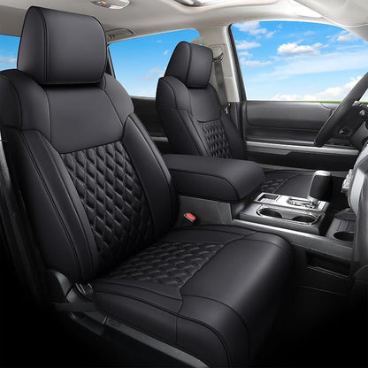 Huidasource Tacoma Front Seat Covers, Full Coverage Automotive Black Truck Seat Cover Custom Fit for 2005-2015 Double & Crew Cab 2nd Gen Toyota Tacoma Base Prerunner SR5 Limited(Front Pair/Black)