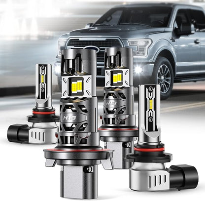 Torchbeam H13/H10 LED Bulbs Combo, 75000LM 6500K White, 9008 H13 Headlight + 9145 H10 Fog Lights, Dual Heat-Dissipation Cooling, Fit Ford F-150 2004-2014 F-250/F-350 2005-2020, Pack of 4
