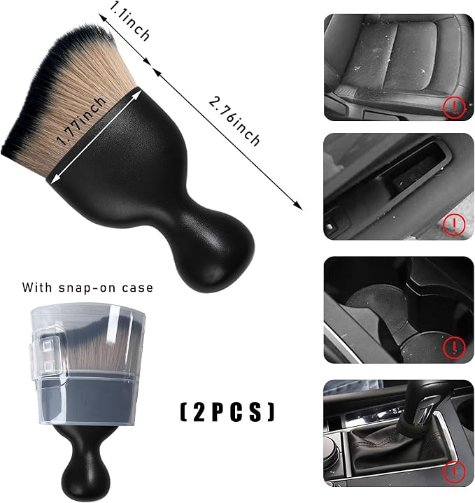 Dickno 2PCS Car Interior Dust Brush, Soft Scratch Free Auto Detailing Brushes, Universal Vehicle Interior Cleaning Tool for Automotive Dashboard, Air Vents, Leather (Brown & Black)