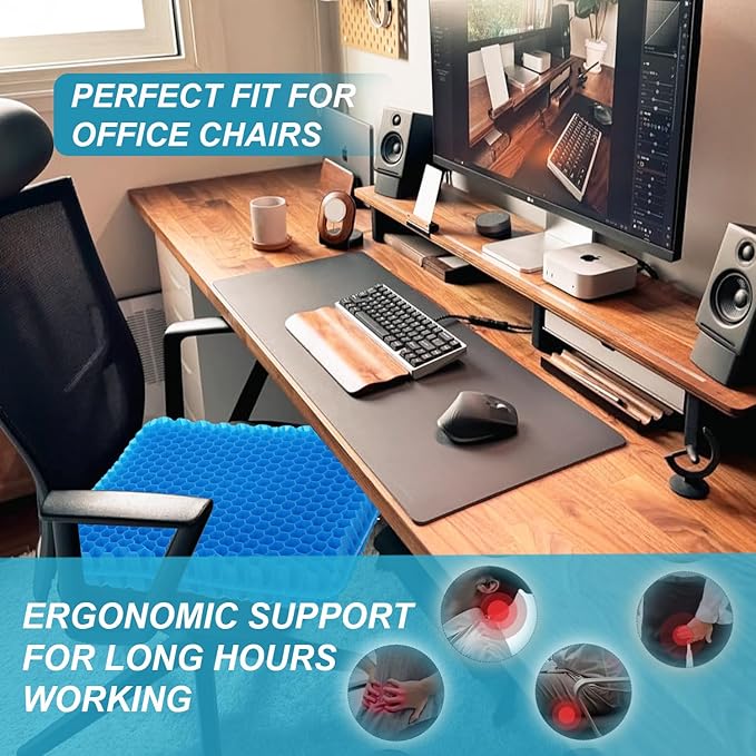 Gel Seat Cushion (20"x20"x2") for The Car or Office Chair, Super Large Gel Cushions for Elderly's Wheelchair, Temperature Neutral Grid Chair Pads for Long Sitting, Tailbone and Coccyx Pain Relief