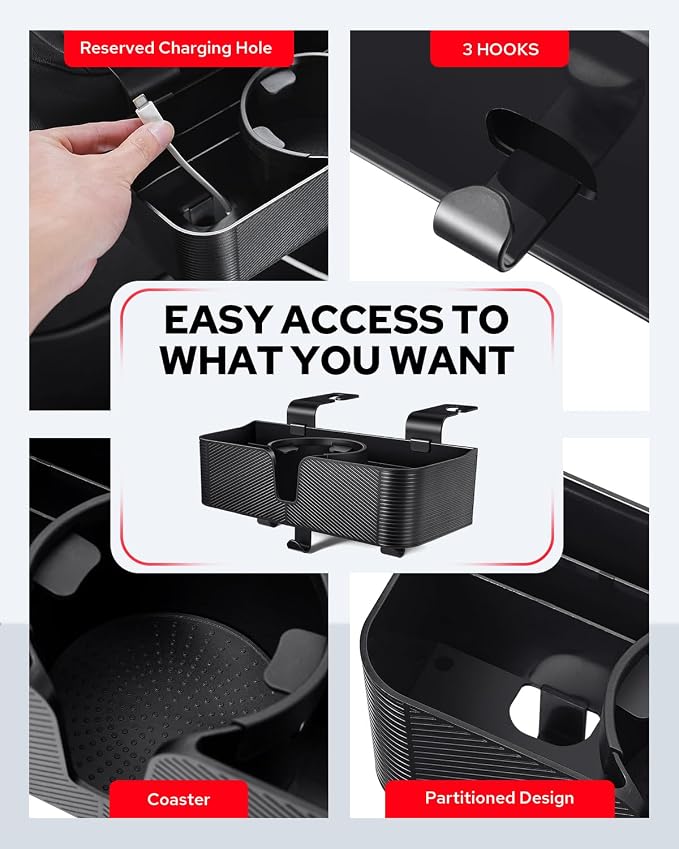 Benlari Car Headrest Backseat Organizer with 3.7" Cup Holder - 3 in 1 Seat Back Organizer Headrest Hooks, Multifunctional Storage for Car Backseat Travel Accessories (2pcs)