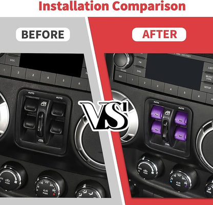 Jimen for JK Window Button Covers, 4PCS Center Console Window Switch Cover Interior Trim Kits Compatible with Jeep Wrangler JK & Unlimited 2012-2018, Aluminum Alloy (Purple)