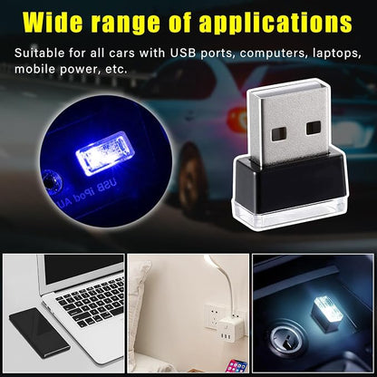 Augeny 4 PCS USB LED Car Interior Atmosphere Lamp, Plug-in USB Decor Night Light, Portable Auto Ambient Lighting Kit, Universal Vehicle Interior Accessories for Most Cars (White & Blue)