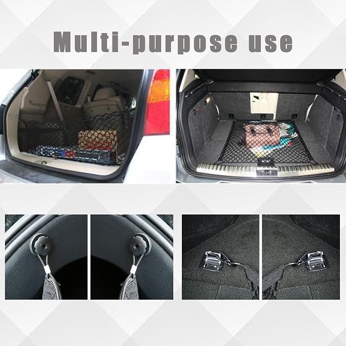 UlifebetterTruck Bed Cargo Net, Cargo Storage Elastic Mesh Net Organizer Net Bag Automotive Cargo Nets with 4 Buckles Screws Hooks Clips Trunk Storage Net for Pickup Truck Bed（51 * 18In）