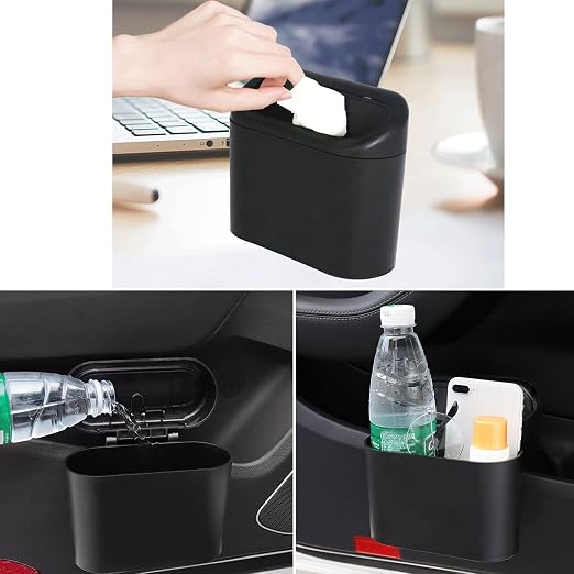 Car Trash Can Bin with Lid - 3 Packs Universal Vehicle Mini Leakproof Garbage Can Bin with 60pcs Trash Bags Can Organizer Storage for Front Back Seat Accessories for Auto Office Bedroom Home(Black)