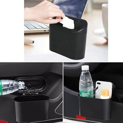 Car Trash Can Bin with Lid - 3 Packs Universal Vehicle Mini Leakproof Garbage Can Bin with 60pcs Trash Bags Can Organizer Storage for Front Back Seat Accessories for Auto Office Bedroom Home(Black)