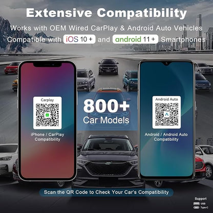 2026 Wireless Carplay Adapter, Universal for Apple iPhone & Android, Plug & Play, Portable Design with USB-A/Type-C Port