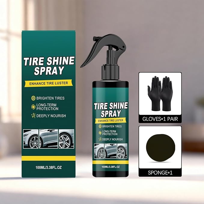 Car Tire Shine Spray | Long Lasting 100ml Maintenance Tool | Auto Tire Shine Cleaner - for Sedan Truck RV Motorcycle Scooter ATV, Detailing Shop Home Garage