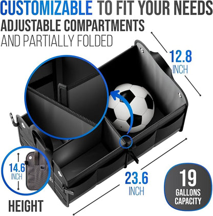 Car Trunk Organizer – Large Collapsible Storage Box with Adjustable Compartments – Heavy-Duty Cargo Organizer for SUV, Truck & Car – Non-Slip Waterproof Trunk Storage Bin for Groceries & Tools