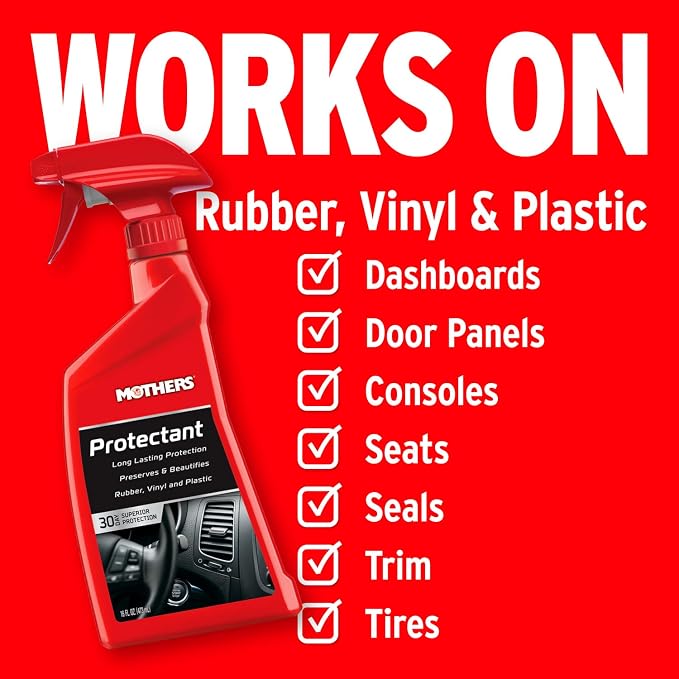 Mothers Protectant, 16 oz. – Long-Lasting UV Protection for Rubber, Vinyl & Plastic, Shields Dash, Trim, Bumpers & Tires from Fading, Cracking & Drying, Restores a Clean OEM Finish (05316)