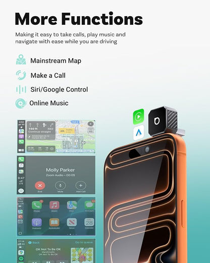 OTTOCAST Mini 3.0 Black 2-in-1 Wireless CarPlay & Android Auto Adapter – Plug & Play for iPhone/Android, Dual-Phone Memory, Dual-Band WiFi (2.4/5GHz), Auto-Reconnect (USB Type-C)
