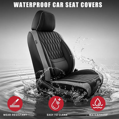 Car Seat Covers , Luxury Breathable Waterproof Faux Leatherette Car Seat Covers Cushion Protectors with Lumbar Support, Car Seat Cushion, Universal Fit Most Cars (Black-Gray, Front Seats - 2 PCS)