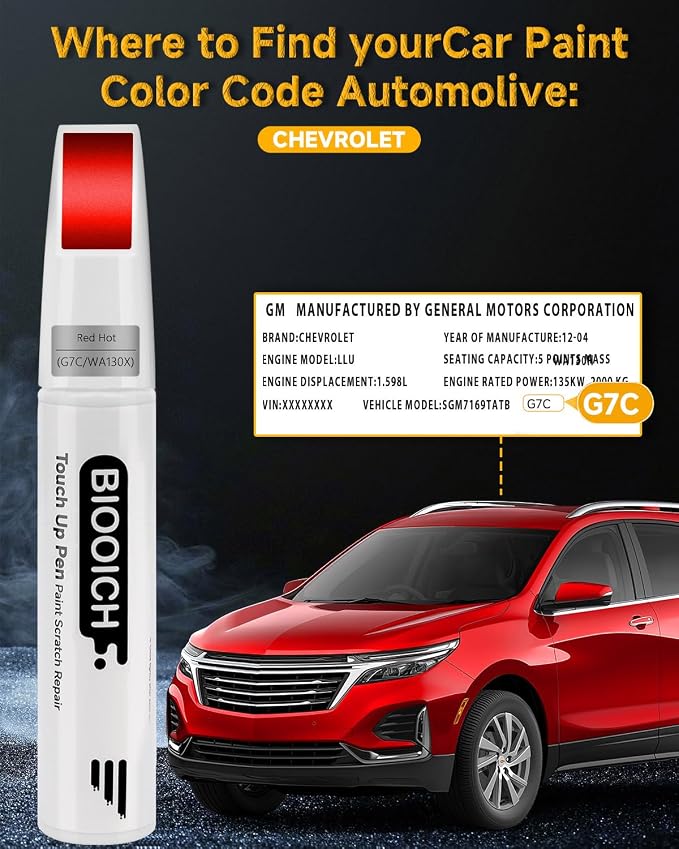 Touch Up Paint Pen Exact Color Match Car Chip and Scratch Repair (for Chevrolet, Red Hot(G7C/WA130X))