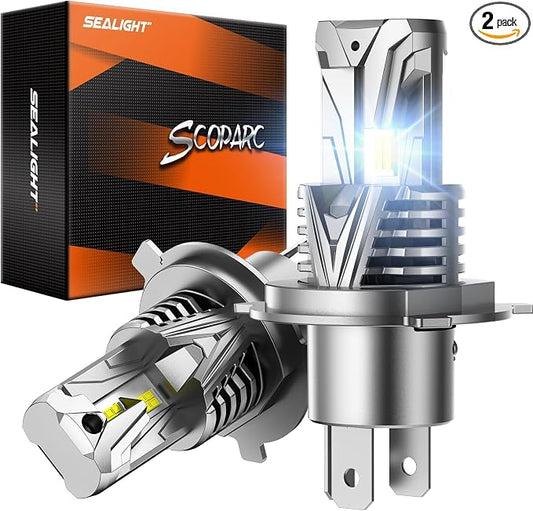 SEALIGHT H4 Bulb, 60000LM 900% Super Brighter For Uber, With 25000RPM Powerful Cooling Fan, Eye-protected 6500K S7S Series, 10 Years Lifespan Pack of 2
