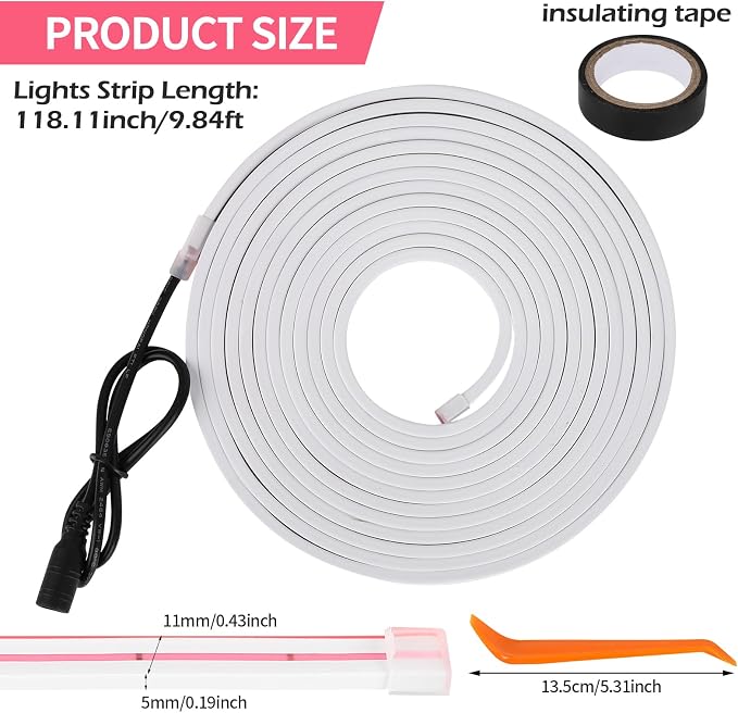 HOLDCY Car LED Strip Lights - Trunk Cargo Ambient Lighting, Pink 10000K, 118.11 inches Flexible Cuttable LED Light Strip, Easy Install, Waterproof, Universal Fit for Car Trunks, SUVs, and Vans