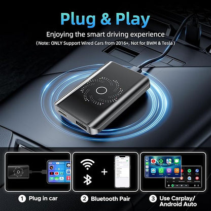 AI Box Wireless CarPlay & Auto Adapter - Plug & Play, Dual-Band WiFi, Bluetooth 5.4, 4K Video Support, Android 13.0 System, Compatible with Factory CarPlay & Android Auto （4GB RAM+32GB ROM）
