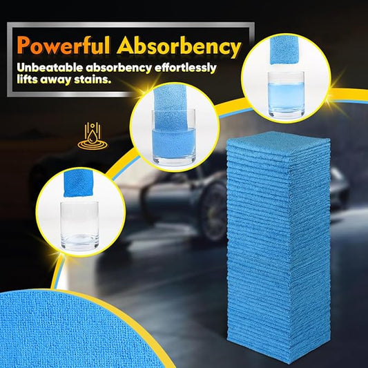 HOMEXCEL Blue Microfiber Cleaning Cloths 100 Pack, Reusable Cleaning Rags Shop Towels - Bulk Multipurpose Microfiber Towels, Lint Free Cleaning Towels for Car, House & Kitchen, 11.5 x 11.5 inch