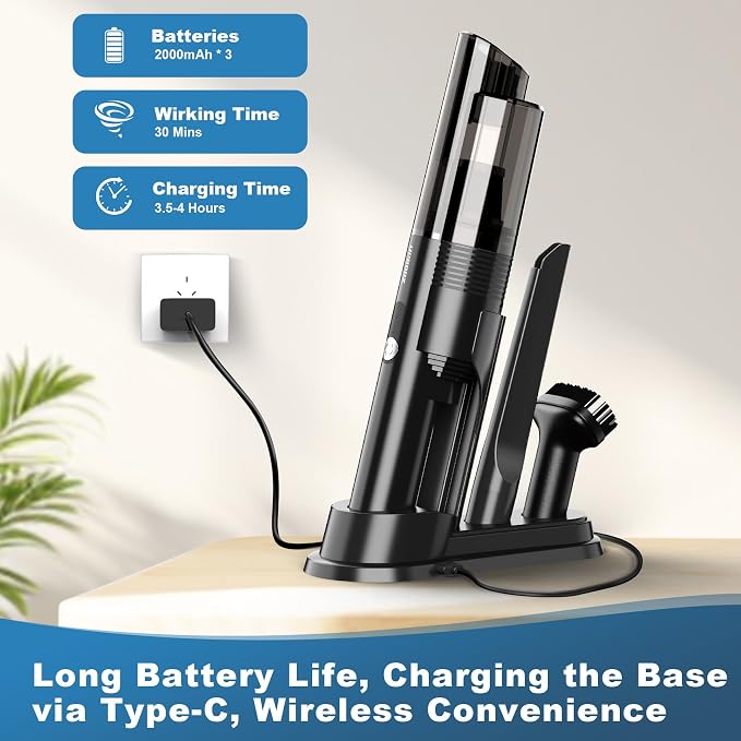 Handheld Vacuum Cordless,10KPA Powerful Suction Car Vacuum with 2-Speed, Vacuum Cleaner with Charging Dock, Portable Lightweight 4-in-1 Mini Hand Held Vacuum for Car Home Pet Office and Pet Hair