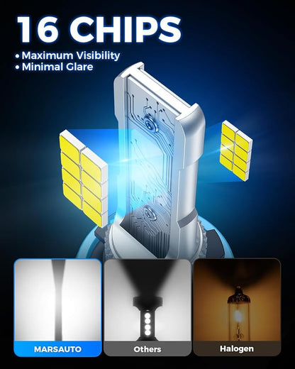 Marsauto H11/H8 LED Fog Light Bulb, 10000 Lumens 6000K White Super Bright & Compact H16/H8/H11 LED Bulb, 1:1 Mini Size Plug and Play Fog Lights, Side Marker & Parking Light Combos, Pack of 2