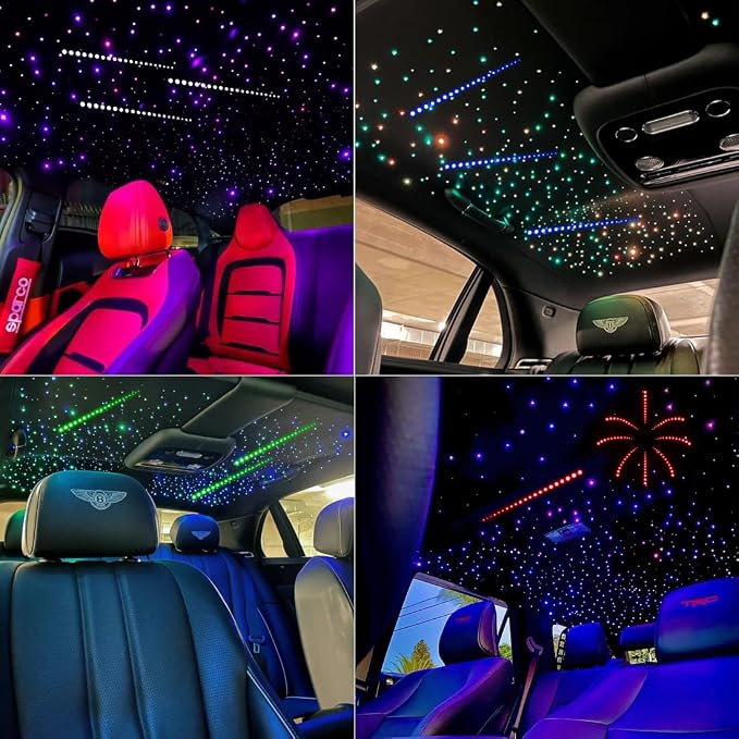 AZIMOM Dual Color 20w Twinkle Fiber Optic Starlight Headliner Kits 900pcs 0.03in 9.8ft, RGB Meteor Shooting Star, Sound Activated Remote APP Control Home Car Ceiling Décor
