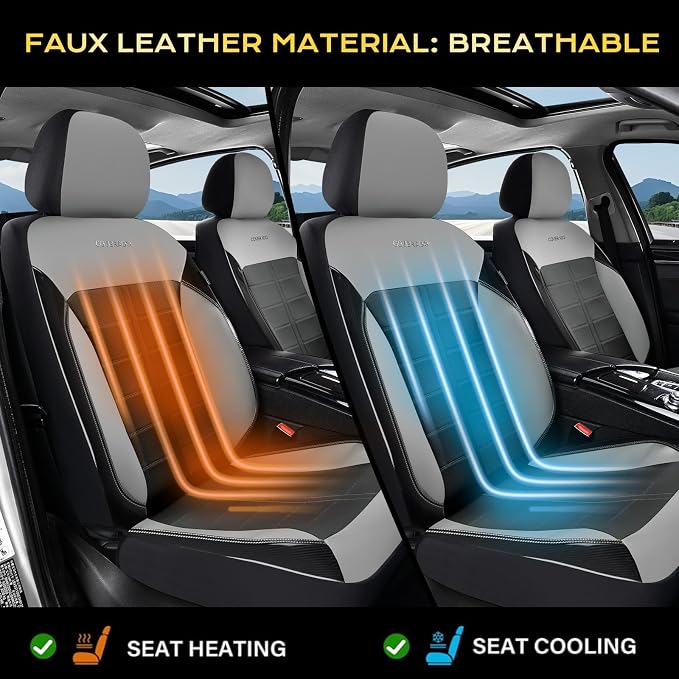 Coverado Front Seat Covers 2 Pieces Universal Seat Cover for Cars Breathable Leather Waterproof Car Seat Cover Driver Seat Cover Automotive Car Seat Cushion Fit for Most Cars SUV Trucks, Gray&Black