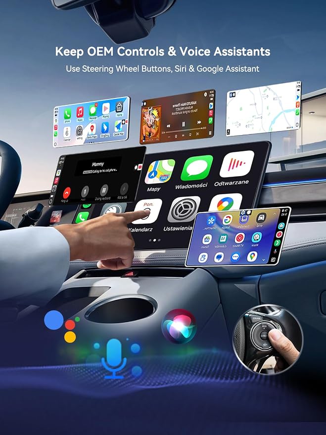 Wireless CarPlay & Android Auto Adapter, 2-in-1 Wireless CarPlay Adapter for Factory Wired CarPlay and Android Auto Cars, 5GHz WiFi, Bluetooth 5.0, Auto Connect, Plug and Play, OEM Control