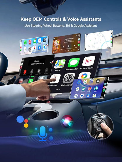 Wireless CarPlay & Android Auto Adapter, 2-in-1 Wireless CarPlay Adapter for Factory Wired CarPlay and Android Auto Cars, 5GHz WiFi, Bluetooth 5.0, Auto Connect, Plug and Play, OEM Control