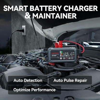 LOKITHOR JC400 9-in-1 Battery Charger and Jump Starter, 2500A 12V Portable Jump Box for Car Upto 8.5L Gas/6.5L Diesel, 750mA/1A/2A, 6V/12V Automotive Battery Maintainer, Trickle Charger and Desulfator