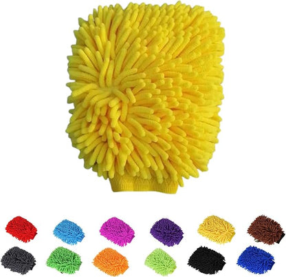 Car Wash Mitt Chenille Microfiber Super Absorbent, Premium Car Washing Gloves for Cleaning Cars, Trucks, Motorcycles (Yellow)