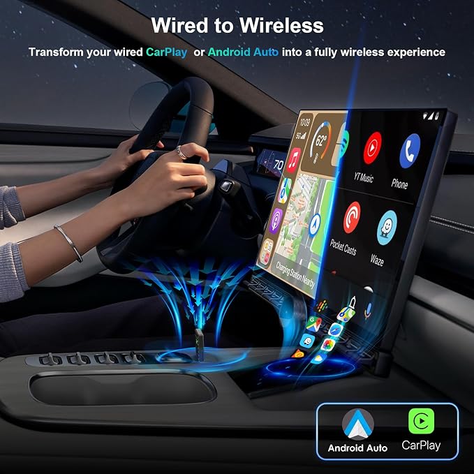 PWAYTEK Wireless CarPlay and Android Auto Adapter, 2-in-1 Mini USB Dongle, Convert Wired CarPlay to Wireless, Fast & Stable Connection for iPhone iOS 10+ and Android 11+