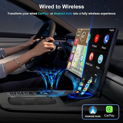 PWAYTEK Wireless CarPlay and Android Auto Adapter, 2-in-1 Mini USB Dongle, Convert Wired CarPlay to Wireless, Fast & Stable Connection for iPhone iOS 10+ and Android 11+